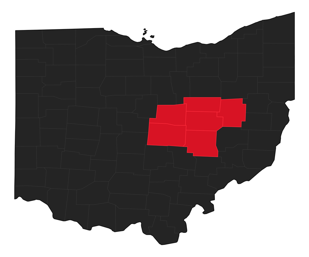Map of Ohio highlighting Red Ridge Repair's service area